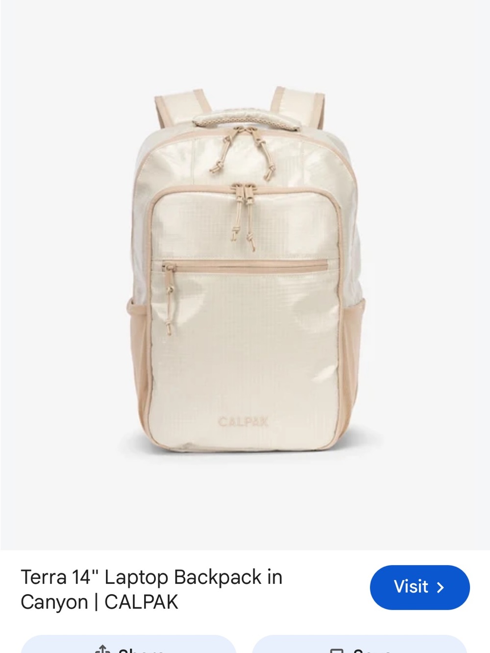 Calpak Terra 14" Laptop Backpack in Cream with Tan Accents